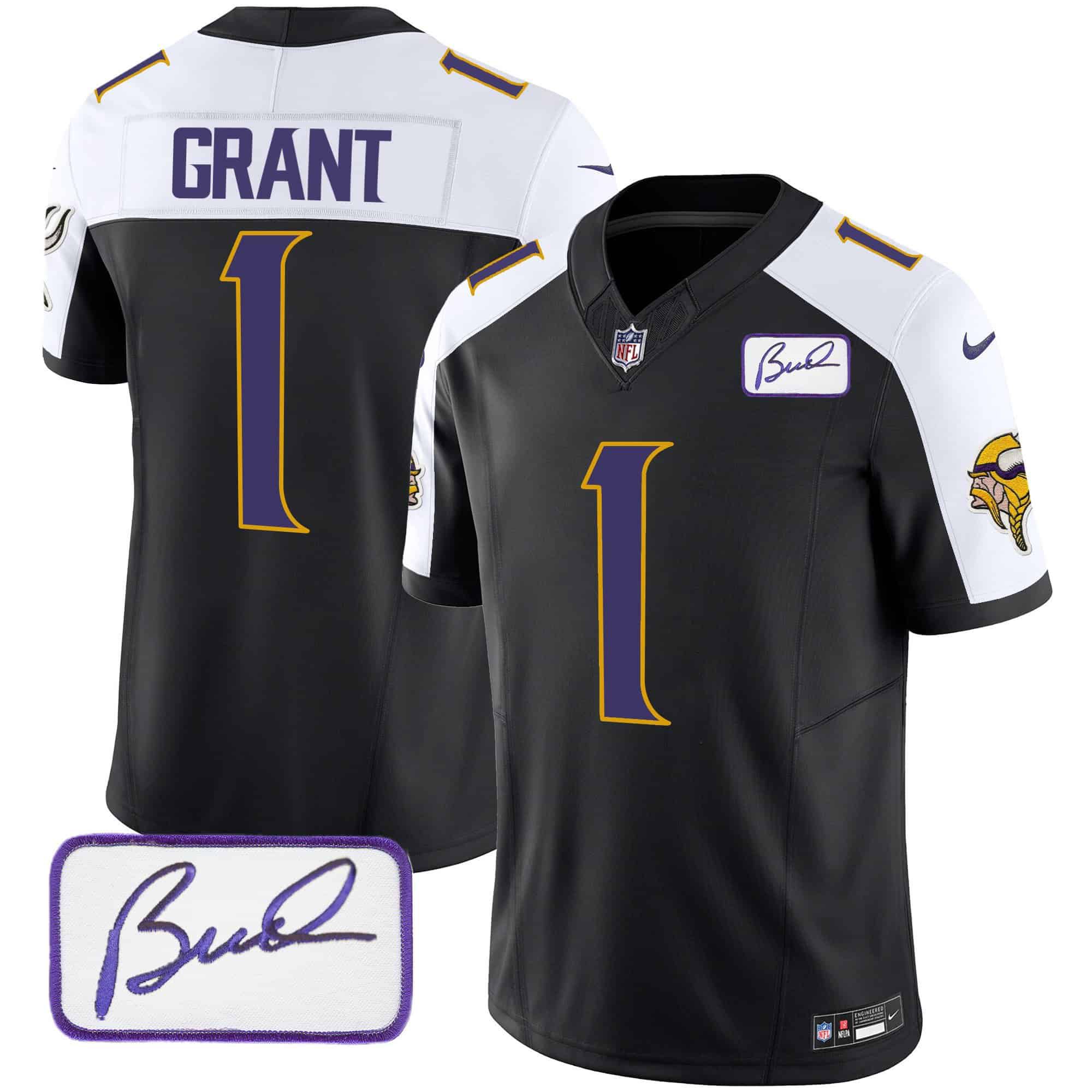 Men Minnesota Vikings #1 Grant Black 2024 Nike Bud Grant Patch Classic Limited NFL Jersey style 1